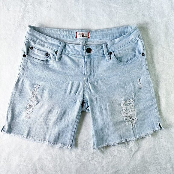 Women's Tilt Denim Shorts | Light Blue Wash | Distressed | Size 7 | Stretch - Picture 1 of 16